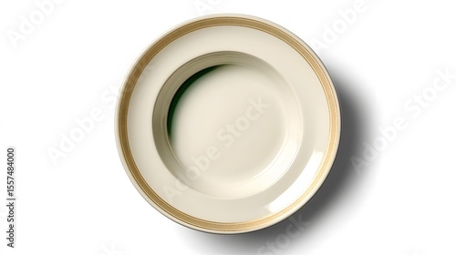 Elegant Cream and Gold Decorative Plate, Empty Porcelain Bowl, Top View