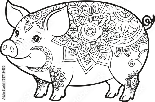 Ornate Mandala pig vector illustration 