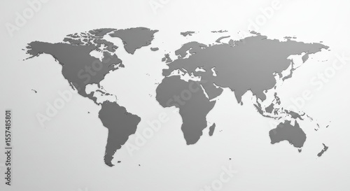 A grayscale world map, displaying all continents and major landmasses.