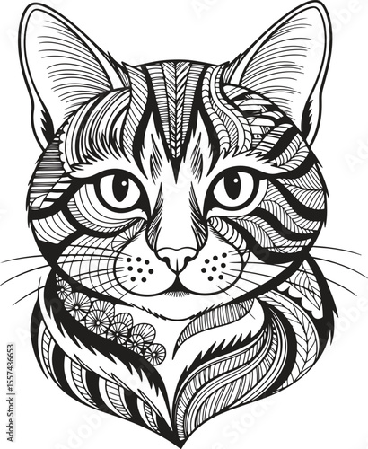 Zentangle style cat vector illustration set collection for coloring page