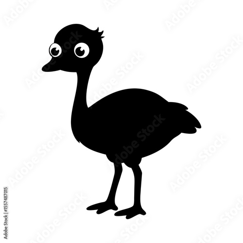 Cute baby emu bird full black silhouette vector illustration design