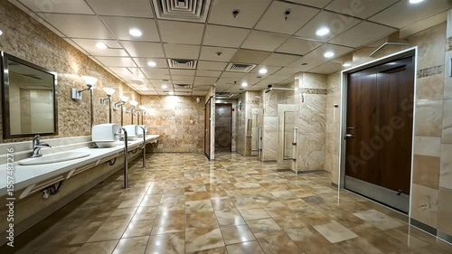 Modern public restroom interior with tile design