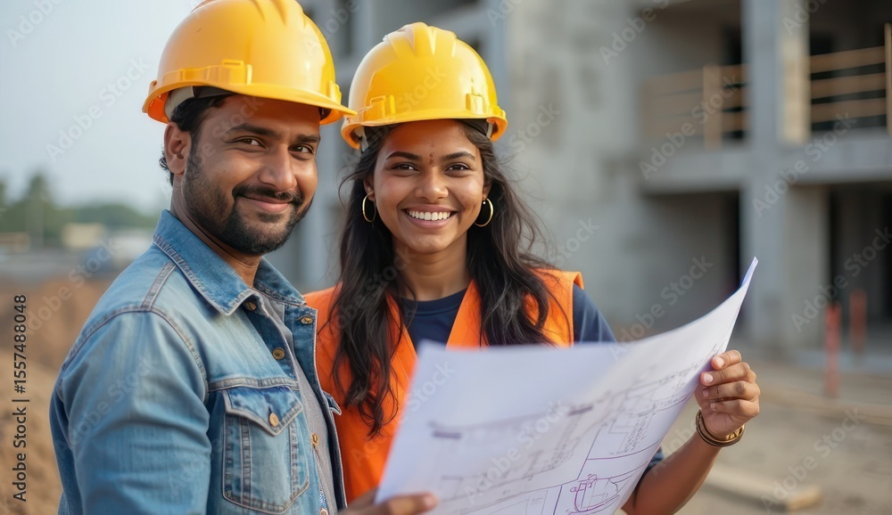 Fototapeta premium future indian architect showing work to camera