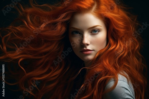 Wallpaper Mural Studio portrait of beautiful young woman with long, flowing, wavy red hair Torontodigital.ca