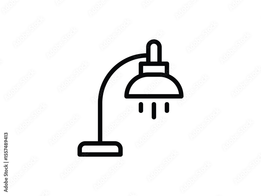 Obraz premium Study lamp black line icon, education concept. Stylized vector icon of a study lamp in outline format, ideal for school infographics, e-learning apps, and templates.