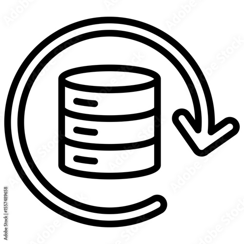 Data Recovery Outline Style Icon - circular arrow around a database, indicating data recovery, restore, or backup process