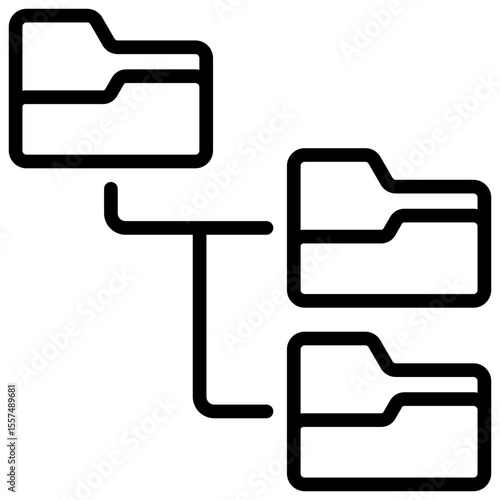 File Structure Outline Style Icon - Hierarchical folders structure symbolizing file management, storage organization, or directory tree