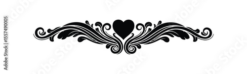  Ornate Heart Flourish Divider Silhouette