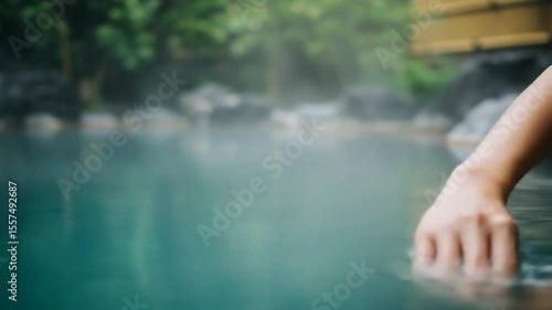 Touching Water in Hot Spring with Natural Setting and Soft Lighting