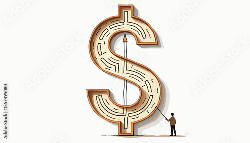 Navigating the maze of money flows with pencil and dollar sign, financial literacy