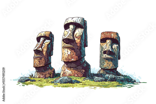 Moai statues on Easter Island ancient isolated