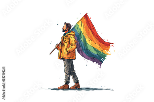 Man holding rainbow flag lgbt isolated