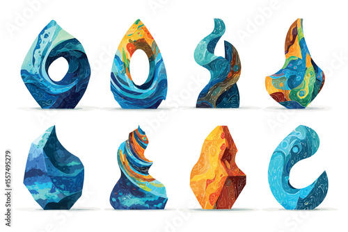 Set of modern colorful abstract decor sculptures decorative isolated