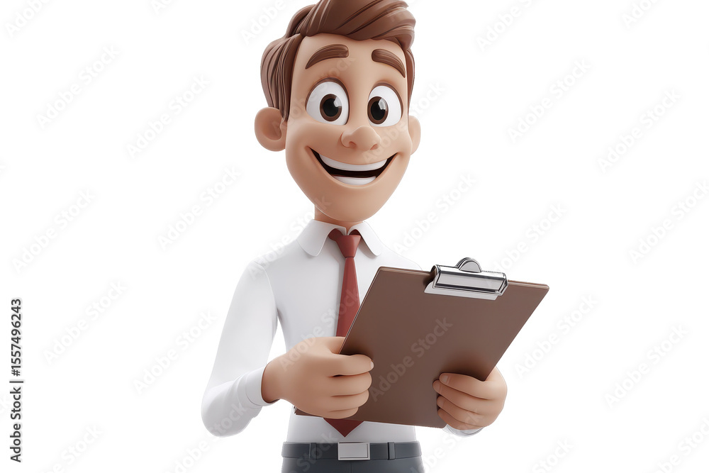 Businessman holding a clipboard 3D CARTOON CHARACTER ON WHITE BACKGROUND Businessman holding a clipboard 3D CARTOON CHARACTER ON WHITE BACKGROUND