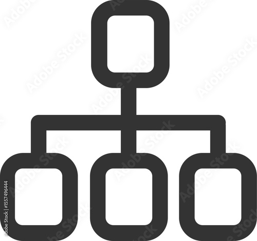 Illustration of a hierarchical structure with one top node connected to three lower nodes in dark gray