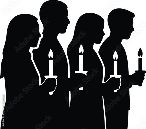 Silhouette people holding candles light prayer and hope Vector illustration