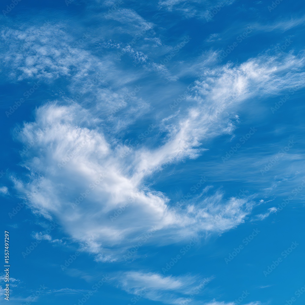 Fototapeta premium Blue Sky with Wispy White Clouds, Nature Background