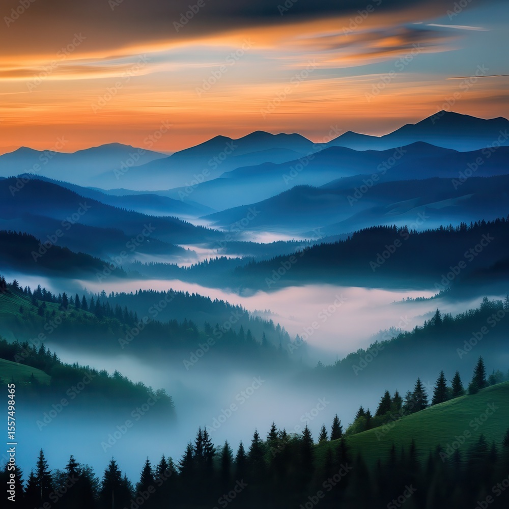 Obraz premium Foggy morning in the mountains, Carpathians --profile 773ghdn.