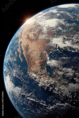 Close-up view of Earth, showing North America and space