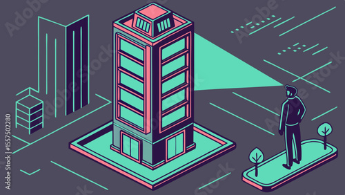 41   isometric data fortress with futuristic glo | Cybersecurity Vector Illustration