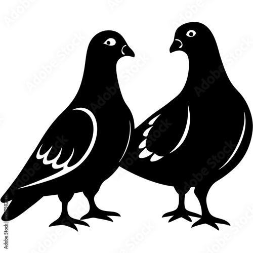 Two Pigeons Silhouette Vector Illustration