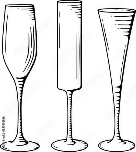 Outline Drawing of Three Champagne Glasses 