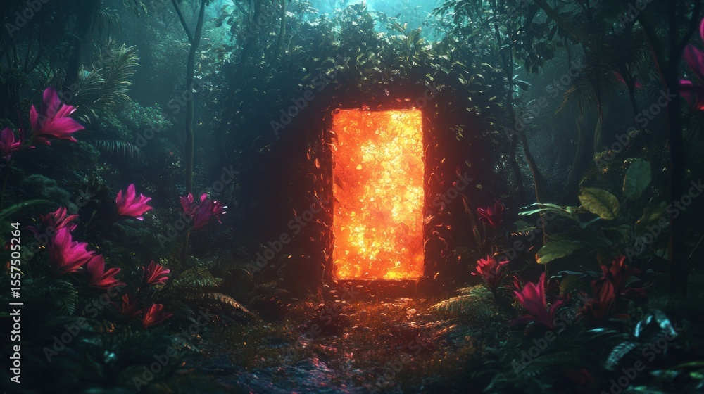 Fototapeta premium Enchanted portal in a lush, vibrant jungle