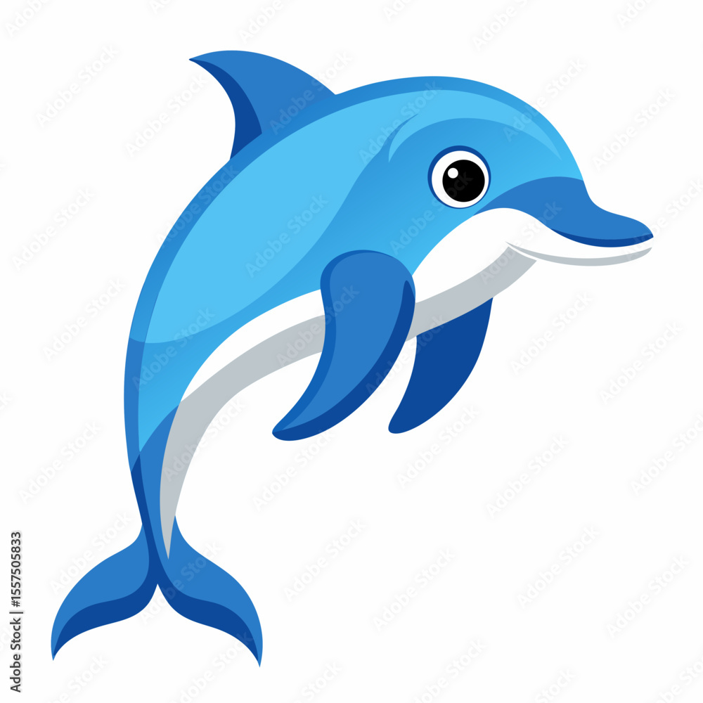 Fototapeta premium Cartoon Dolphin Illustration A Friendly Marine Mammal with a Playful Expression and Smooth Blue and White Coloring Isolated on a White Background Perfect for Children