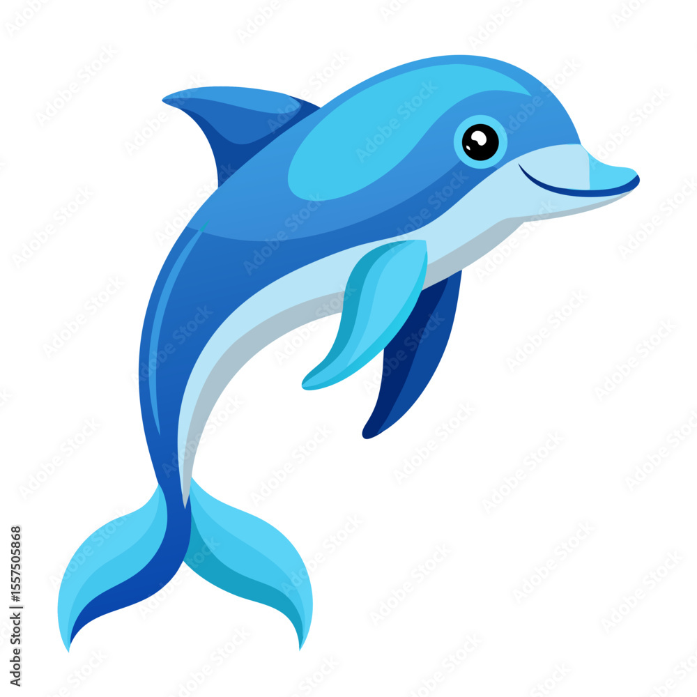 Fototapeta premium Cartoon Dolphin Illustration A Cheerful Aquatic Mammal with a Playful Smile and Sleek Blue Design Perfect for Children s Books Educational Materials and Marine Themed