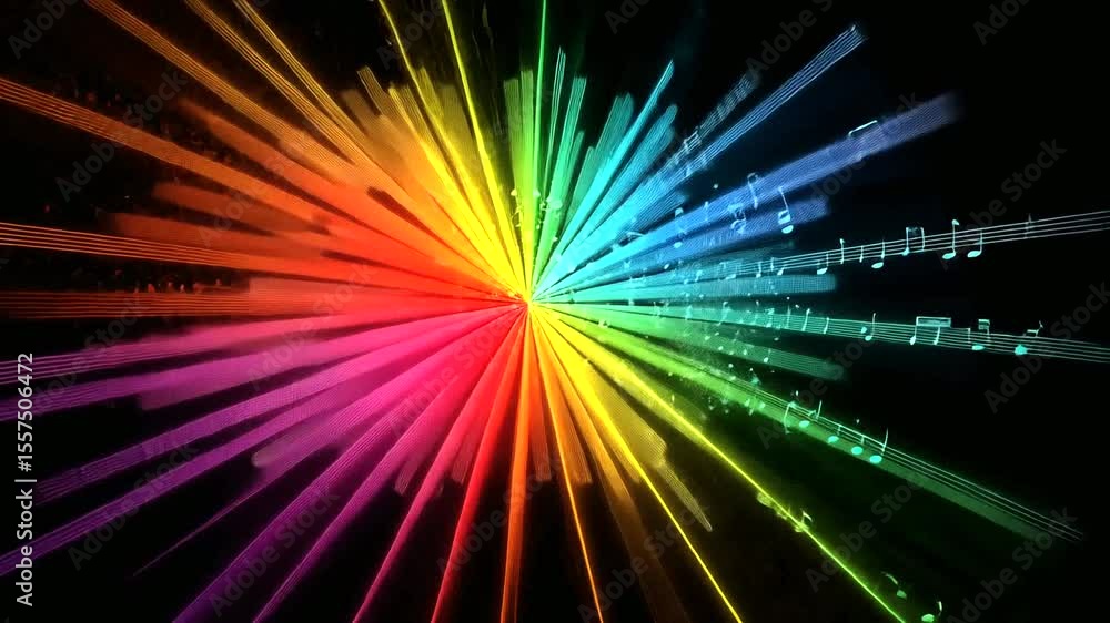 Colorful Music Notes with Vibrant Sound Waves Burst Colorful Music Notes with Vibrant Sound Waves Burst