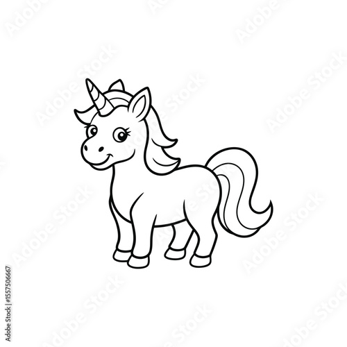 A cute unicorn with a smiling face a small horn 