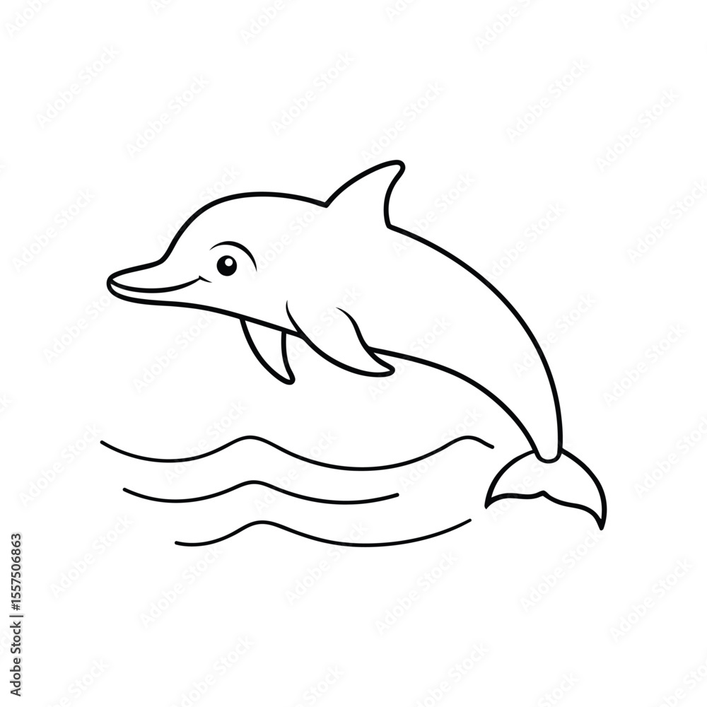 Fototapeta premium A Dolphin swim on the pond line art