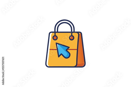 This vector illustration depicts a paper shopping bag icon with a sale tag, symbolizing retail purchases, discounts, and market gift packages