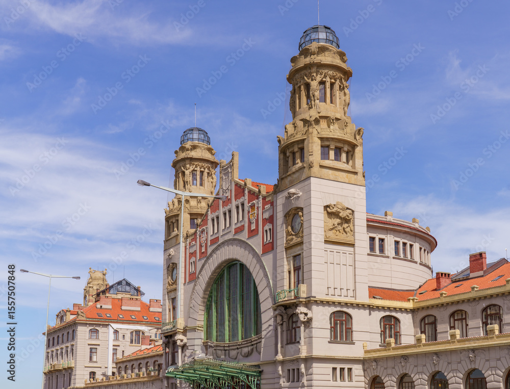 Fototapeta premium Art Nouveau facade of Prague Main Railway Station