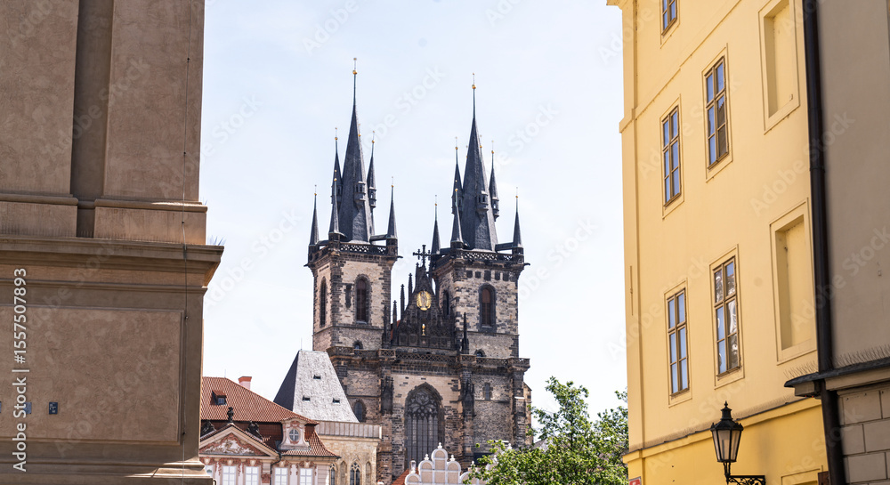 Obraz premium Gothic Church of Our Lady before Týn in Prague Old Town