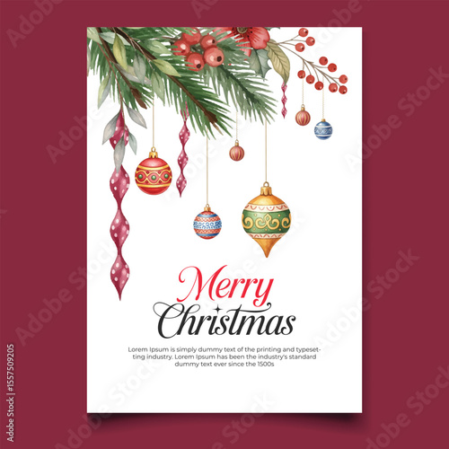 watercolor vector merry christmas party poster template