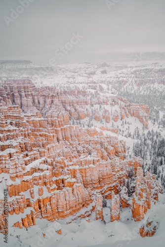 Snow-Covered Hoodoos in Bryce Canyon National Park, Utah