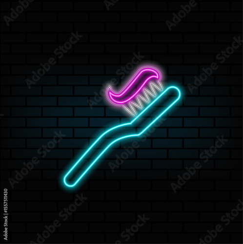 neon, toothbrush icon. neon style.Toothbrush and paste color vector icon.