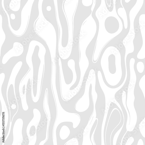 Abstract seamless pattern with organic shapes. Vector minimal background with liquid lines, fluid shapes, spots, biological structures. Gray and white funky groovy wavy texture. Repeatable geo design