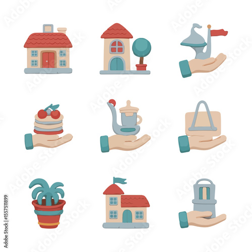 Icon set illustrating home-related objects and lifestyle elements