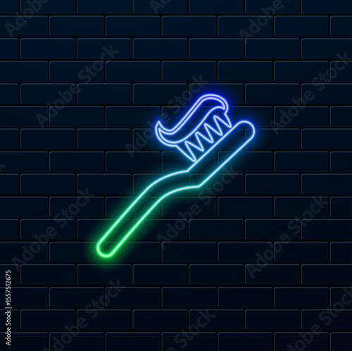 Toothbrush icon vector illustration design. neon style.Toothbrush and paste color vector icon. neon.