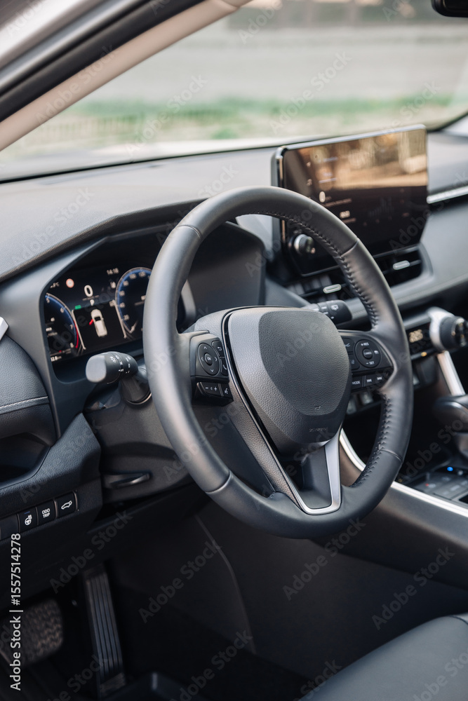 Close-up of the interior of a modern automobile. Interior details. Concept of auto parts, buying auto and interiors. Close-up of the interior of a modern automobile. Interior details. Concept of auto parts, buying auto and interiors.