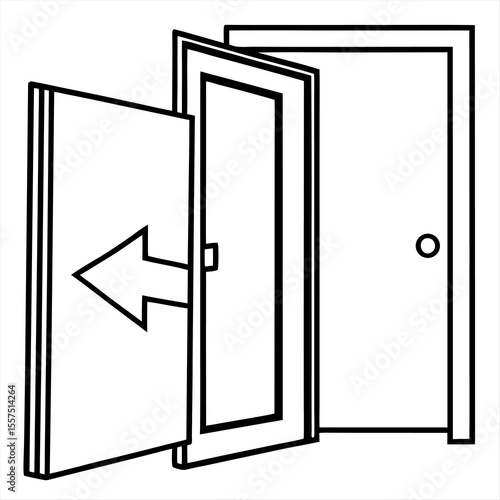 The image depicts an open wooden door within a doorframe, suggesting an entrance or exit to a room or space