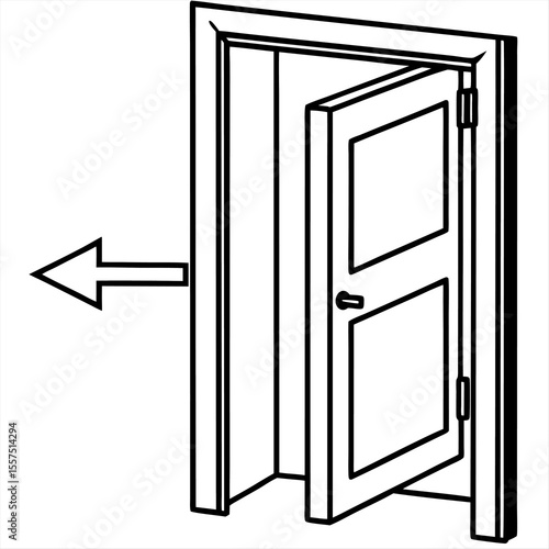 The image depicts an open wooden door within a doorframe, suggesting an entrance or exit to a room or space