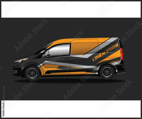 Orange and Black Van Graphic Design Mockup Side