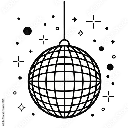 Abstract 3D disco ball globe design for a light-filled, round, global party dance club illustration