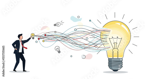 Illustrating the Creative Process of Generating Innovative Ideas Through Data Visualization and a Bright Light Bulb Symbolizing Insight and Inspiration