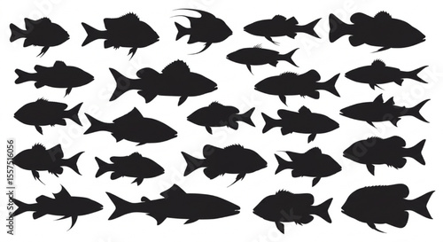 Marine Fish Silhouettes Collection - Aquatic Animal Vector Graphics for Ocean and Seafood Design