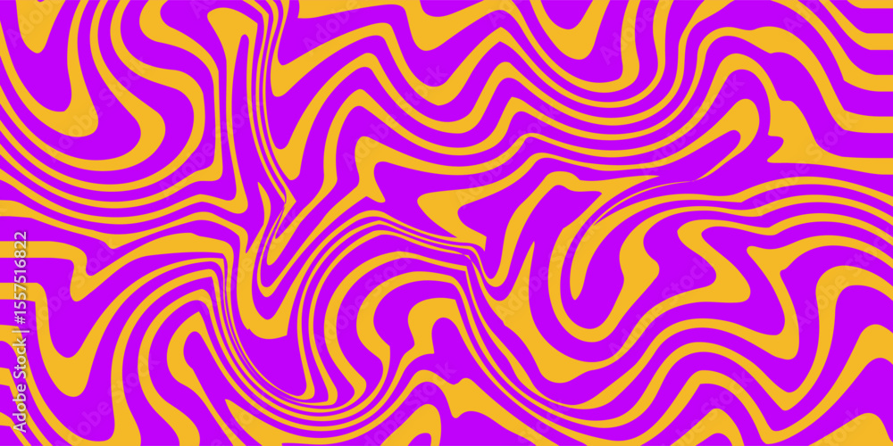 Fototapeta premium Set of Wavy Seamless Trippy Patterns in Psychedelic Colors. Abstract Vector Swirl Backgrounds. 1970 Aesthetic Textures with Flowing Waves