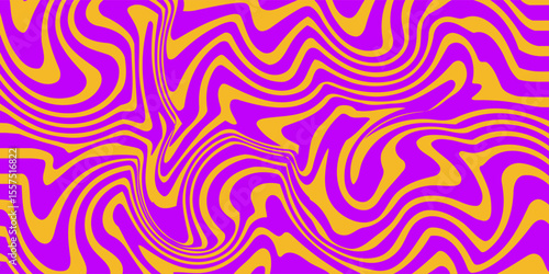 Set of Wavy Seamless Trippy Patterns in Psychedelic Colors. Abstract Vector Swirl Backgrounds. 1970 Aesthetic Textures with Flowing Waves